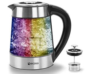Hervidor de agua de cristal con colador de té y filtro de cal, 1,7 litros, ajuste de temperatura de 40 °C a 100 °C, 2200 W, acero inoxidable con selección de temperatura, 100% libre de BPA, función de