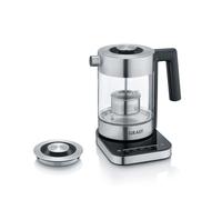 Hervidor de agua de cristal GRAEF WK350, 1 litro, diseño de alta calidad, cristal Schott Duran, acero inoxidable, ajuste de temperatura, colador de té, iluminación LED, base de 360°, función de