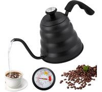 Hervidor de agua de cuello de cisne, 1200 ml/40 oz, de acero inoxidable, hervidor de agua con cuello de cisne con termómetro para todo tipo de cocinas, duradero y fácil de limpiar, color negro