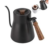 Hervidor de agua de cuello de de acero inoxidable - de 850 ml con termómetro | Calentador de agua aislado con mango de madera | Boquilla fina para verter con precisión, ideal para