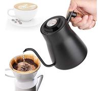 Hervidor de agua de cuello de | Hervidor de agua de acero inoxidable con termómetro - 850 ml calentador de agua con mango de madera aislado para cocina de camping