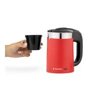 Navaris Pequeño Hervidor Eléctrico de Viaje 0,5 L - Mini Calentador de Agua 1100W - Jarra hervidora eléctrica con 2 Tazas de camping - Rojo