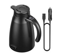 Hervidor de agua de viaje para coche, 12 V/24 V, 1,2 litros, de acero inoxidable, eléctrico, portátil, con encendedor de cigarrillos, hasta 100 ℃ con pantalla LCD para agua caliente, café, té, coche