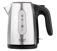 Adler AD1273 Hervidor de Agua Eléctrico 1 Litro, Acero Inoxidable sin BPA, Apagado Automático, Inalámbrico 360º sin Cable, Resistencia Oculta, 1200W