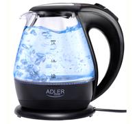 Adler AD-1224 - Hervidor de agua, 1,5 litros, cristal, color negro