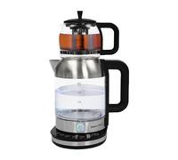 Hervidor de agua eléctrico de cristal de 1800 W, 2 L + 1 L, tetera térmica, tetera resistente al calor, jarra de cristal con tapa, base de 360°, filtro de cal para té suelto, té de flores