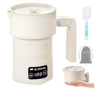 Hervidor de agua plegable de 600 ml - Hervidor de agua portátil pequeño de acero inoxidable y silicona - Hervidor de agua pequeño para camping plegable con 9 niveles de temperatura, silencioso y