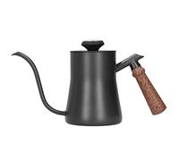 Hervidor de Café 650ml, Acero Inoxidable, Pico Largo y Estrecho, Termómetro Incorporado, Mango de Madera Negro - Control Preciso de Flujo, Fácil Limpieza, Ideal para Oficina y (650ml negro)