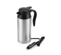 Hervidor de coche 650 ml, hervidor de viaje de acero inoxidable de 12 V, taza eléctrica para agua caliente, café, té, encendedor de cigarrillos plateados, cable de alimentación integrado