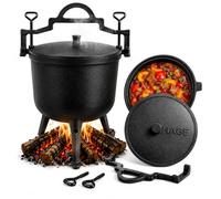 Hervidor de hierro fundido para gulash de 4 l, 8 l, 10 l, olla holandesa para fogata, barbacoa, camping, gulash húngara, cazador con tapa y patas (10 litros)