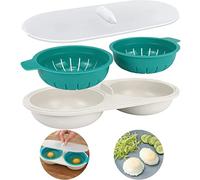 Hervidor de Huevos para Microondas, Cocedor de Plastico Portátil, Doble Taza Antiadherente Cazador Furtivo del Huevo, para Hacer Huevos Vapor Nutritivos Rápidamente,Azul
