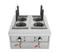 Hervidor de pasta eléctrico, 2 x 2 kW, cómoda máquina de cocinar pasta con 4 cestas de colador, 220 V, diseño de 4 agujeros, capacidad nominal 2 x 9 L, ajustable a 30 - 110 °C