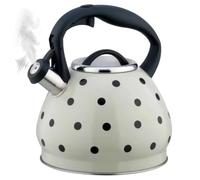 Hervidor de té con silbido, hervidor de té de acero inoxidable con patrón de lunares de 3 litros con mango ergonómico de tacto frío, con silbido para estufa (Beige)