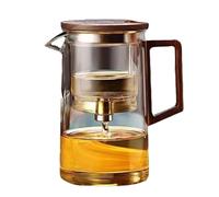 Hervidor de té de 500 ml/750 ml - con colador y mango de madera | magia transparente de un toque, lavable en el lavavajillas para negro, verde, té de hierbas, uso cocina en casa