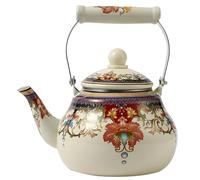 Hervidor de té de esmalte 2.5L Resistente al calor de té vintage con mango de cerámica Floral a prueba de óxido Sin silbato fácil de limpiar para la estufa..