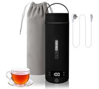 Hervidor de viaje Hervidor eléctrico pequeño de 0,5 litros para vacaciones, portátil, ligero, de acero inoxidable 316, potencia de 300 W, apagado automático para té/leche para bebés/café (negro)