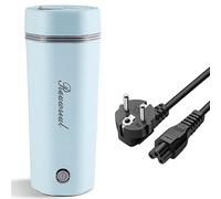 Hervidor eléctrico de agua de viaje, mini taza de calentamiento portátil de 450 ml, mini taza térmica de 3 en 1 304 revestimiento interior de acero inoxidable, apagado automático(Azul)