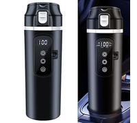 Hervidor eléctrico de viaje de 12 V/24 V, 500 ml, control a prueba de fugas, taza de mano con tapa de acero inoxidable (20-95 °C) operación de calefacción