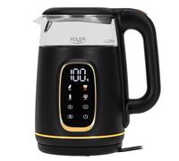 Hervidor eléctrico de vidrio Adler con control de temperatura - 1,7 L - Pantalla LED y control táctil - 5 programas de temperatura - Función de retención en caliente - 2200 W