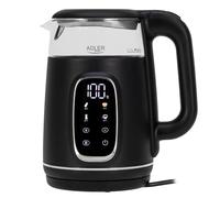 Hervidor eléctrico de vidrio Adler con control de temperatura - 1,7 L - Pantalla LED y control táctil - 5 programas de temperatura - Función de retención en caliente - 2200 W
