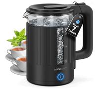 Hervidor eléctrico de Vidrio Clatronic WK 3837 de 1,7 l, sin BPA, Control con una Sola Mano, Carcasa con Aislamiento térmico, Color Negro