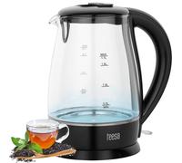 Hervidor eléctrico inalámbrico Teesa, de cristal, negro, 2200 W, 1,7 L