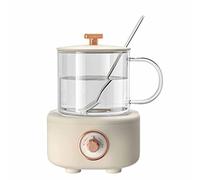 Hervidor Eléctrico, Mini H Tetera Multifuncional Caldera De Leche Vidrio Silenciar El Sonido Placa Calefactora Aluminio Fundido A Presión Grueso Cuerpo Taza Dividida 400 Ml(White)