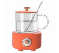 Hervidor Eléctrico, Mini H Tetera Multifuncional Caldera De Leche Vidrio Silenciar El Sonido Placa Calefactora Aluminio Fundido A Presión Grueso Cuerpo Taza Dividida 400 Ml(Rosso)