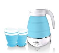 Hervidor Eléctrico Plegable,600ML Calentador de Agua Portatil con bBase de Acero Inoxidable,Hervidor Eléctrico de Viaje,Silicona de grado alimenticio,Mini hervidor Portátil para Camping,viajes (Blue)