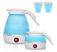 Hervidor eléctrico plegable de 600 ml - Mini calentador de agua de viaje de silicona alimentaria con fondo de acero inoxidable 304-5 min ebullición - Seguro Anti-Surcalentador - para camping, oficina