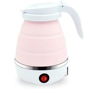 Hervidor eléctrico plegable de viaje, de doble voltaje, de silicona, 600 ml, con base de acero inoxidable, color azul (color: rosa)(Roze)