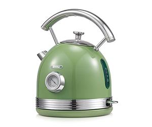 Hervidor eléctrico retro Wiltal, de acero inoxidable, juego de hervidor eléctrico y tostadora, 2200 W, 1,8 litros, ideal para té, café, alimentos para bebés, sin BPA. Verde