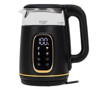 Hervidor eléctrico de vidrio Adler con control de temperatura - 1,7 L - Pantalla LED y control táctil - 5 programas de temperatura - Función de retención en caliente - 2200 W