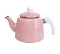 Hervidor esmaltado, Cafetera de gran capacidad (1,5 L) con mango madera antiescaldaduras, apta for vitrocerámica o cocina(Pink)