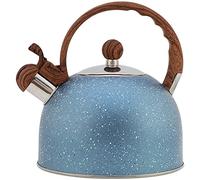 Hervidor esmaltado, Placa de inducción acero inoxidable con mango imitación madera, color azul puntos blancos, 2,5 l