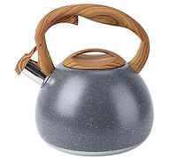 Hervidor esmaltado, Tetera de acero inoxidable con silbato potente y asa diseño madera for estufa(Gray)