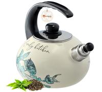 Hervidor KADAX, hervidor de acero inoxidable, hervidor de 2,2 L, flores verdes