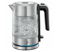 Russell Hobbs Hervidor de Agua Eléctrico Compact Home - 0,8 litros, Hervidor Pequeño, 2200 W, Diseño Compacto en Cristal, Filtro Extraíble, Base de 360°, Detalles en Acero Inoxidable, Plata - 24191-70