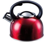 Hervidor silbante de acero inoxidable de 2,5 L, hervidor de ebullición rápido, apto para estufa de gas, cerámica, eléctrica, halógena, hervidor de camping ligero con mango resistente al calor (rojo)