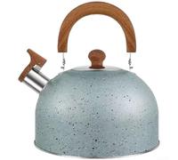 Hervidor silbante de acero inoxidable, hervidor de té con mango de madera, acabado martillado para inducción de gas con gran capacidad 2L 3L 4L (azul)
