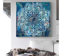 HERW Cuadro sobre Lienzo Cuadro De Mandala Abstracto Azul, Póster De Pared Estilo, Pintura En Lienzo, Mandala, Arte, Pasillo, Sala De Estar, Decoración Ique