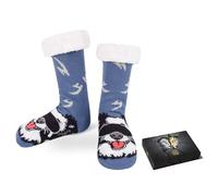 HERYEBING Calcetines Hombre Divertidos Navidad Termicos con Caja de regalo, Antideslizantes Gordos Calentitos Invierno Pantuflas Andar por Casa Animal Azul Border Collie
