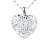 Herz Me Daillon zum Öffnen für Bilder Halskette Damen Silber 925 mit Kristalle:Kleeblatt Foto Kette Bilder Anhänger Halskette-Mode Glück Amulett Schmuck-Lamer Geschenk für Frauen Mama Freundin