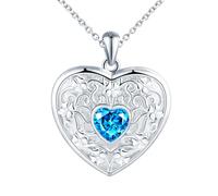 Herz Me Daillon zum Öffnen für Bilder Halskette Damen Silber 925 mit Kristalle:Kleeblatt Foto Kette Bilder Anhänger Halskette-Mode Glück Amulett Schmuck-Lamer Geschenk für Frauen Mama Freundin