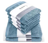 herzbach home Juego de Toallas Premium 6 Piezas (Azul) - 4 Toallas 50x100cm & 2 Toallas de Ducha 70x140cm, Suave & Toallas absorbentes en algodón Natural (550 g/m²)