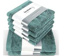 herzbach home Juego de Toallas Premium 6 Piezas (Verde océano) - 4 Toallas 50x100cm & 2 Toallas de Ducha 70x140cm, Suave & Toallas absorbentes en algodón Natural