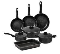 Herzberg Batería de Cocina 10 Piezas Efecto Mármol Inducción, Negro