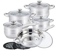 Herzberg Batería de Cocina 12 Piezas Acero Inoxidable Pulido con Tapas
