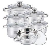 Herzberg Batería de Cocina 12 Piezas Acero Inoxidable Tapas de Cristal