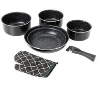 Batería de cocina con mango desmontable de Herzberg: Juego de 7 piezas / Negro